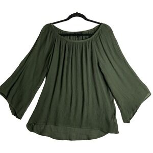 Olive Green Gauzy Semi Sheer Peasant Renfair Blouse Witchy Cottagecore‎ Boho XL